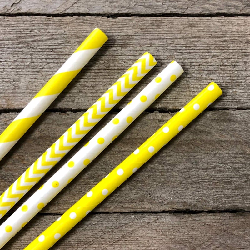 Outside the Box Papers Yellow and White Paper Straws - Stripe Chevron Polka Dot - 7.75 Inches - Pack of 100 - Outside the Box Papers Brand - Image 3